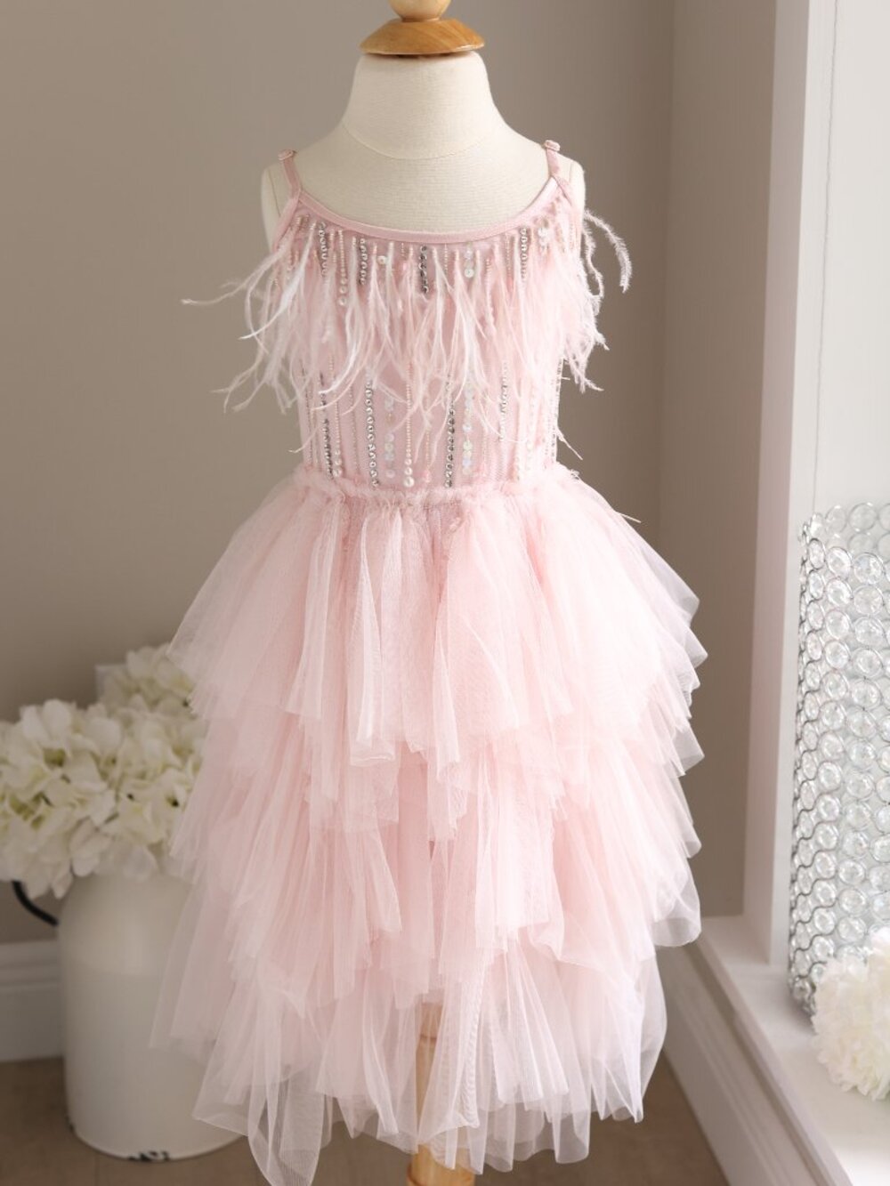 Pink Tutu Du Monde Dress Florence Feather Size 6/7 Party Flower Girl Portrait